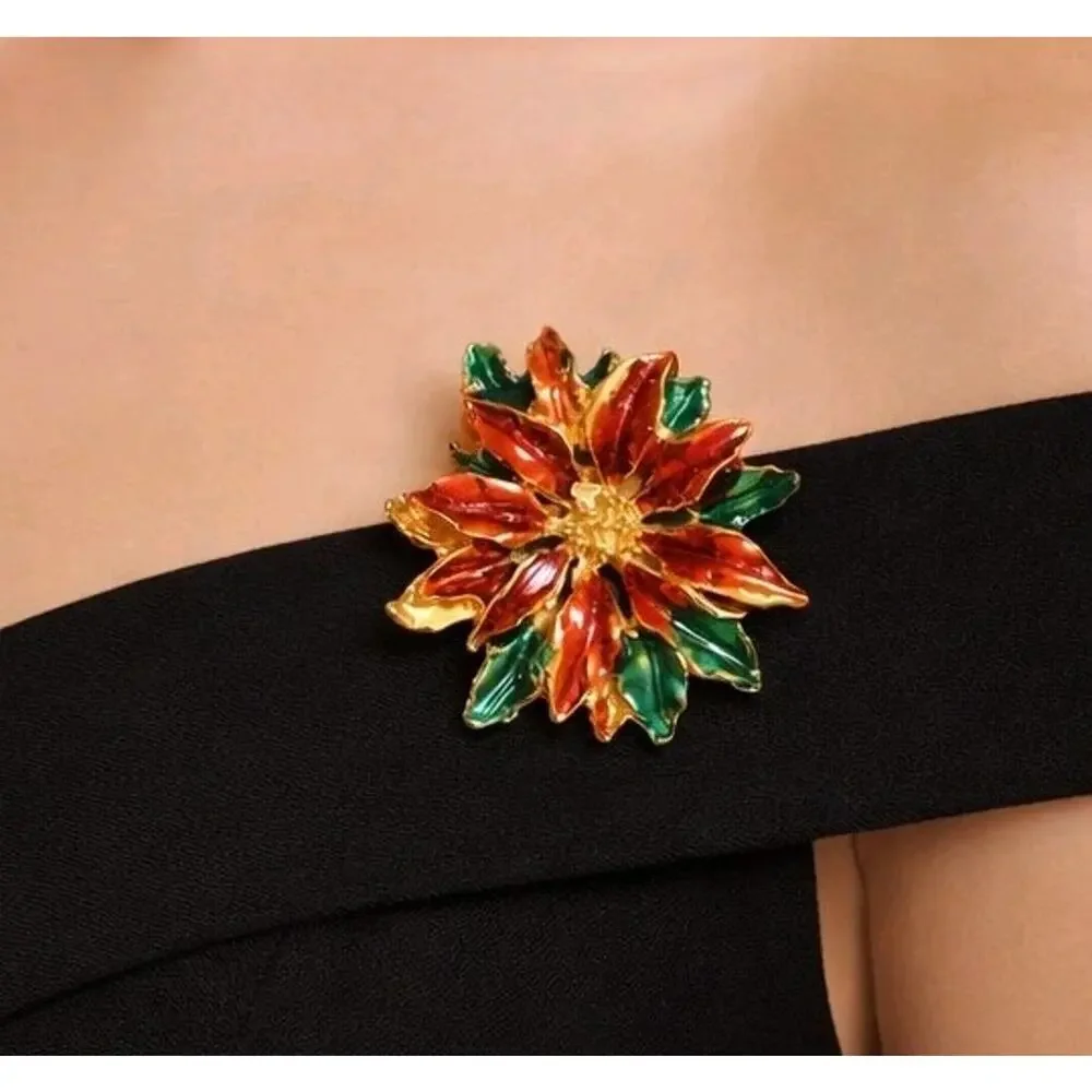Vintage Poinsettia‎ Brooch Pin 2